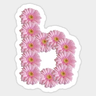 Letter B Pink Gerbera Daisy Typography Sticker